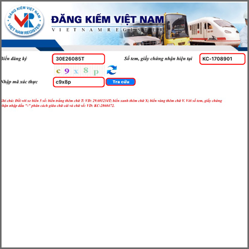 Nhập Đầy Đủ Cả Biển Số Xe, Số Tem Và Giấy Chứng Nhận Kiểm Định